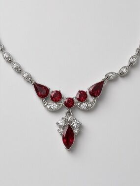 STUNNING BOGOFF Red Rhinestone Necklace | Mid-Century Glam RARE